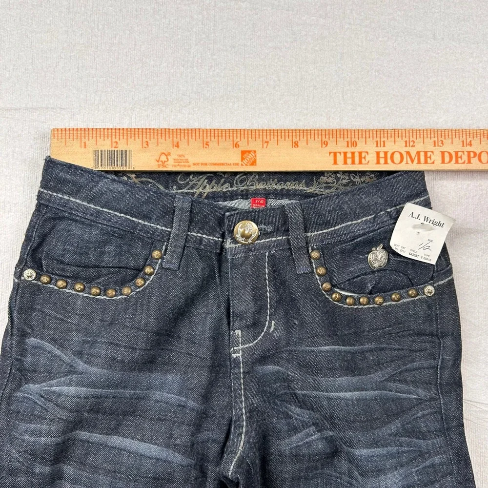 Vtg Apple Bottoms Jeans Womens 1/2 Studded Rhinestone Dark Straight Y2K 25x33.5